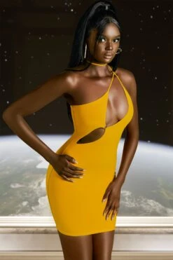 Asymmetric Cut Out Mini Dress In Yellow -Women Clothes Shop 4597 6 flex on you yellow cross strappy ring detail mini dress 1