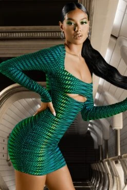 Long Sleeve Cut Out Mini Dress In Striped Print -Women Clothes Shop 4599 6 rip ride blue striped print sleeve cut out mesh mini dress