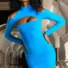 High Neck Cut Out Mini Dress In Blue -Women Clothes Shop 4600 1 point of view blue cut out mini dress