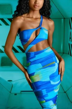 Asymmetric Cut Out Midi Dress In Blue Print -Women Clothes Shop 4602 5 evolving blue print asymetric cut out midi dress 1