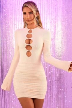 Cut Out Mini Dress In Sand -Women Clothes Shop 4685 3 endlessly devoted sand cut out ruched bodycon mini dress