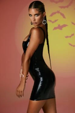 Vinyl Square Neck Mini Dress In Black -Women Clothes Shop 4731 6 tight on time black bodycon viynl mini dress