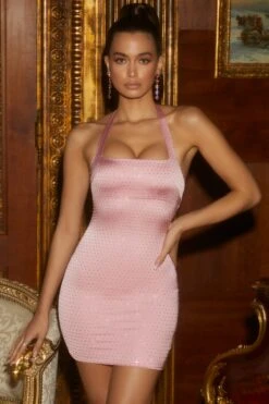 Square Neck Mini Dress In Pink -Women Clothes Shop 4739 1 supreme dream pink square neck halter mini