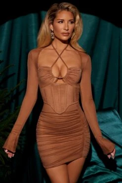 Corset Mini Dress In Brown -Women Clothes Shop 4791 3 iris brown cross neckline corset mini dress 1