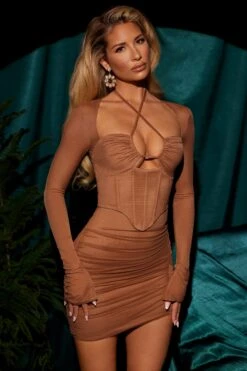 Corset Mini Dress In Brown -Women Clothes Shop 4791 5 iris brown cross neckline corset mini dress 1