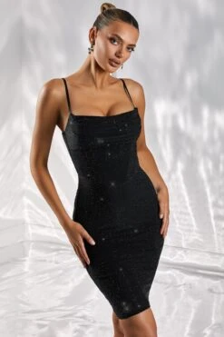 Cowl Neck Midi Dress In Black 19 Cowl Neck Midi Dress In Black -Women Clothes Shop 4963 8 no promises black embellished knee lenght bodycon dress 2