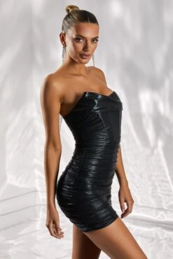 Bustier Mini Dress In Black -Women Clothes Shop 4969 4 wrapped in love black cowl neck leather mini dress