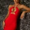 Keyhole Mini Dress In Red -Women Clothes Shop 5016 6 red cut out ruched bodycon mini dress
