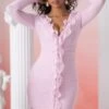 Long Sleeve Ruffle Detail Mini Dress In Pink -Women Clothes Shop 5019 1 oraya pink plunge ruffle detail long sleeve mini dress