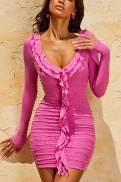 Ruffle Mini Dress In Dark Pink 14 Ruffle Mini Dress In Dark Pink -Women Clothes Shop 5019 4 Yara Pink Ruffle Mini Dress