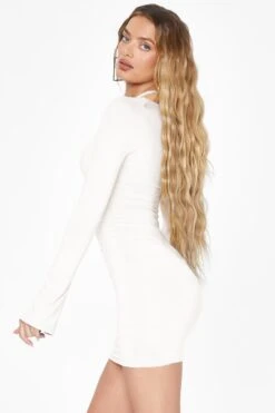 Long Sleeve Halterneck Mini Dress In Ivory 9 Long Sleeve Halterneck Mini Dress In Ivory -Women Clothes Shop 5080 3 Ivory Halterneck Mini Bodycon Dress