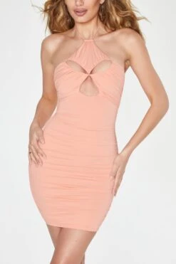 Ruched Cut Out Mini Dress In Blush -Women Clothes Shop 5108 Blush 1 Ruched Cut Out Mini Dress