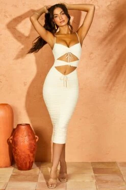 Cut Out Midi Dress In Ivory -Women Clothes Shop 5141 2 Callisto Ivory Cut Out Midaxi Dress
