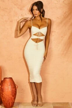 Cut Out Midi Dress In Ivory -Women Clothes Shop 5141 4 Callisto Ivory Cut Out Midaxi Dress