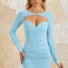 Twist Front Mini Dress In Blue -Women Clothes Shop 5153 2 Lily Blue Twist Front Sweetheart Neckline Mini Dress