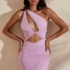 One Shoulder Cut Out Mini Dress In Pink -Women Clothes Shop 5181 3 Valenka Pink One Shoulder Draped Cut Out Mini Dress