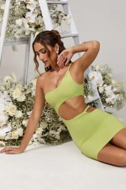 Twist Cut Out Mini Dress In Green -Women Clothes Shop 5211 11 Flavia Green Twist Cut Out Mini Dress 1