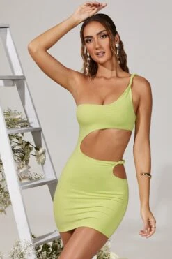 Twist Cut Out Mini Dress In Green -Women Clothes Shop 5211 1 Flavia Green Twist Cut Out Mini Dress 1