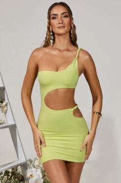 Twist Cut Out Mini Dress In Green