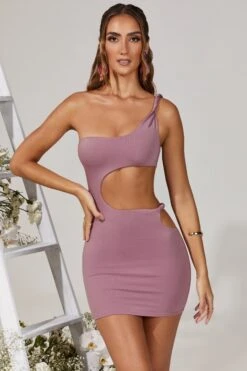 Twist Cut Out Mini Dress In Purple -Women Clothes Shop 5211 3 Flavia Purple Twist Cut Out Mini Dress 1