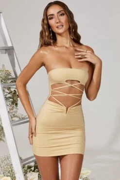 Cut Out Lace Up Mini Dress In Cream 13 Cut Out Lace Up Mini Dress In Cream -Women Clothes Shop 5214 2 Aurelia White Cut Out Lace Up Mini Dress 1