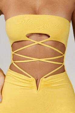 Cut Out Lace Up Mini Dress In Yellow -Women Clothes Shop 5214 4 Aurelia Yellow Cut Out Lace Up Mini Dress 1