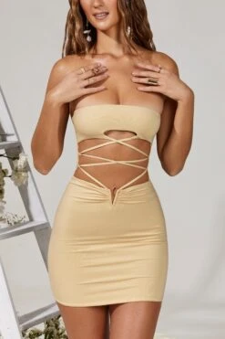 Cut Out Lace Up Mini Dress In Cream 14 Cut Out Lace Up Mini Dress In Cream -Women Clothes Shop 5214 5 Aurelia White Cut Out Lace Up Mini Dress 1