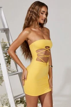Cut Out Lace Up Mini Dress In Yellow -Women Clothes Shop 5214 6 Aurelia Yellow Cut Out Lace Up Mini Dress 1