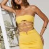 Cut Out Lace Up Mini Dress In Yellow -Women Clothes Shop 5214 9 Aurelia Yellow Cut Out Lace Up Mini Dress 1
