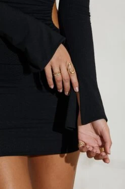 Ruched Cut Out Sides Long Sleeve Mini Dress In Black -Women Clothes Shop 5250 3 Rumi Black Ruched Cut Out Sides Mini Dress