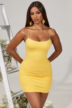 Scoop Neck Mini Dress In Yellow -Women Clothes Shop 5287 2 Melora Yellow Scoop Neck Mini Dresscopy