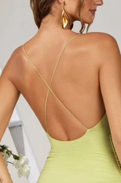 Scoop Neck Mini Dress In Green -Women Clothes Shop 5287 8 Melora Green Scoop Kneck Ruched Mini Dress