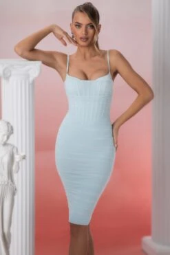 Corset Detail Midi Dress In Aqua -Women Clothes Shop 5307 3 eftychia aqua corset detail midi dress