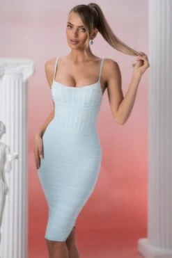 Corset Detail Midi Dress In Aqua -Women Clothes Shop 5307 4 eftychia aqua corset detail midi dress