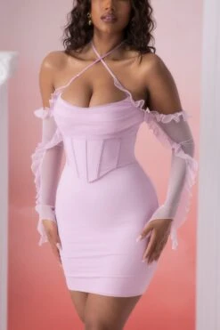 Frill Detail Cowl Neck Mini Dress In Pink -Women Clothes Shop 5310 6 makaria pink frill detailed cowled cortset mini dress