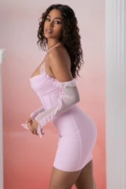 Frill Detail Cowl Neck Mini Dress In Pink -Women Clothes Shop 5310 7 makaria pink frill detailed cowled cortset mini dress