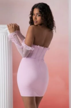 Frill Detail Cowl Neck Mini Dress In Pink -Women Clothes Shop 5310 8 makaria pink frill detailed cowled cortset mini dress