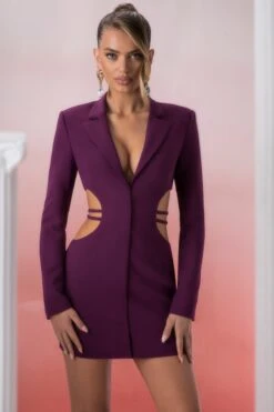 Blazer Mini Dress In Wine -Women Clothes Shop 5312 3 kardia wine waist belt detail blazer dress