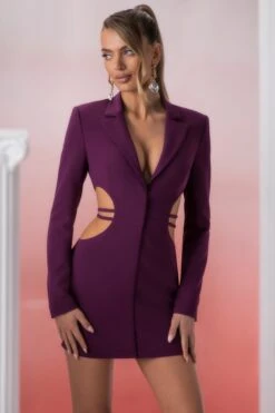 Blazer Mini Dress In Wine -Women Clothes Shop 5312 4 kardia wine waist belt detail blazer dress