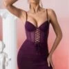 Lace Up Mini Dress In Wine -Women Clothes Shop 5313 4 eirene wine lace up ruched cup mini dress