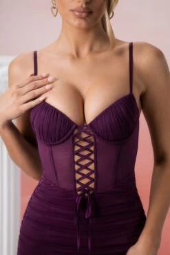 Lace Up Mini Dress In Wine -Women Clothes Shop 5313 7 eirene wine lace up ruched cup mini dress