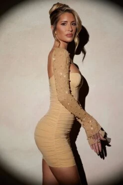 Embellished Long Sleeve Mini Dress In Gold -Women Clothes Shop 5318 4 St Germain Gold Embellished Long Sleeve Mini Dress