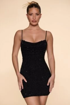 Embellished Cowl Neck Mini Dress In Black -Women Clothes Shop 5322 1 Seychelles Black Scoop Neck Mini Dress