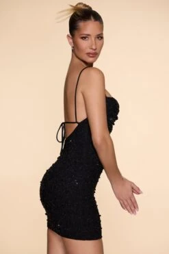 Embellished Cowl Neck Mini Dress In Black -Women Clothes Shop 5322 5 Seychelles Black Scoop Neck Mini Dress