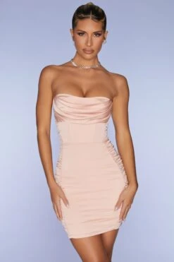 Strapless Satin Mini Dress In Blush -Women Clothes Shop 5324 5 Cote D azur Blush Cowl Ruched Satin Mini Dress