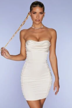 Strapless Satin Mini Dress In Ivory
