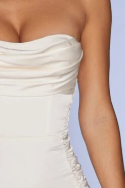 Strapless Satin Mini Dress In Ivory -Women Clothes Shop 5324 7 Cote D azur Ivory Cowl Ruched Satin Mini Dresscopy