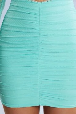 Long Sleeve Cut Out Mini Dress In Aqua -Women Clothes Shop 5364 5 Nara Aqua Cut Out Long Sleeve Mini Dress