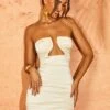 Structured Mini Dress Ivory -Women Clothes Shop 5378 8 Dulce Ivory Strappy Satin Open Front Structured Mini Dress