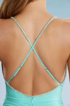 Cowl Neck Embellished Strap Mini Dress In Aqua -Women Clothes Shop 5380 7 Dita Aqua Embellished Strap Cowl Mini Dress